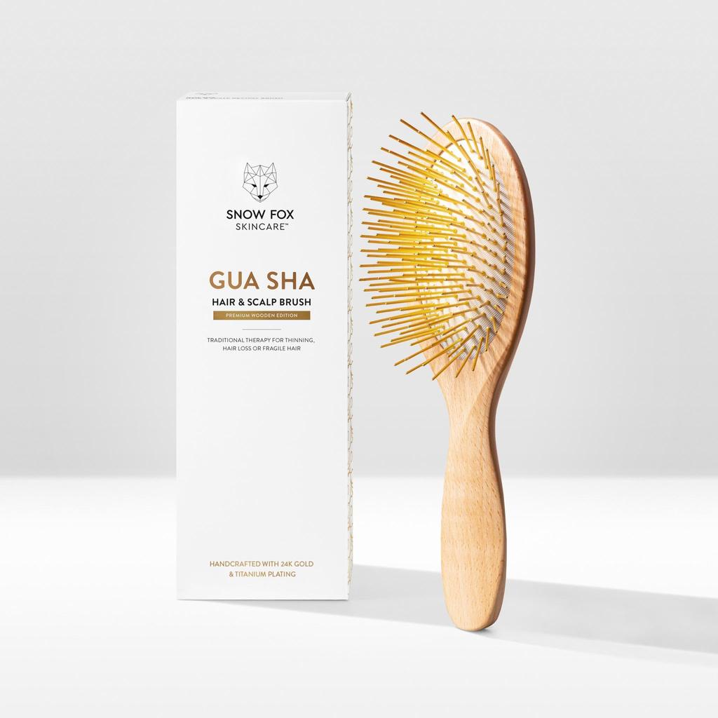 Snow Fox Premium FOX Guasha Wood Hairbrush Featured by Famous Hair Makeup Scalp Head Hair Gift for Men and Women [Official] & Artists, Massage, Spa,
