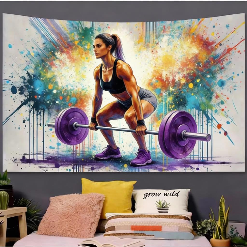 Vibrant Fitness Bodybuilding Tapestry Colorful Energy Art Wall Hanging for Party Gym Decor