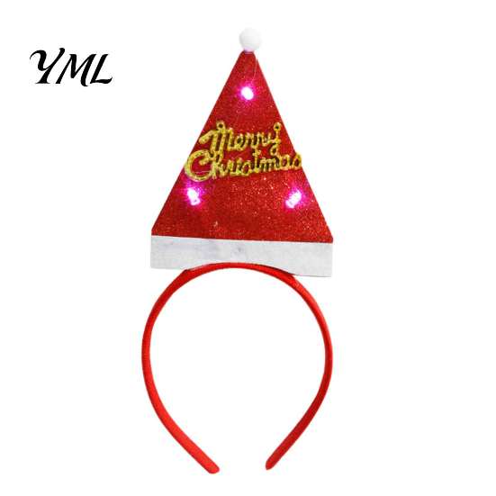 Christmas Gift for Girls Boys Light Up Headbands, Shiny Glitter Santa Hat Tree Reindeer Antler Hairbands, Decorative Hair Bands Holiday LED