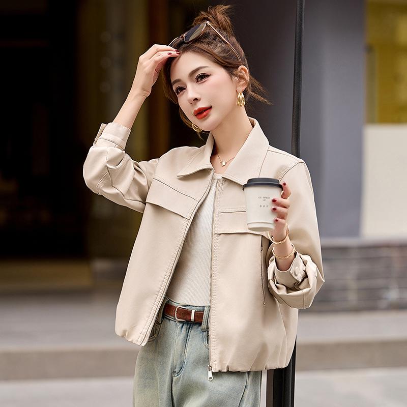 Women's Fashion Lapel PU Leather Jacket - Spring 2025 Collection, Short Coat