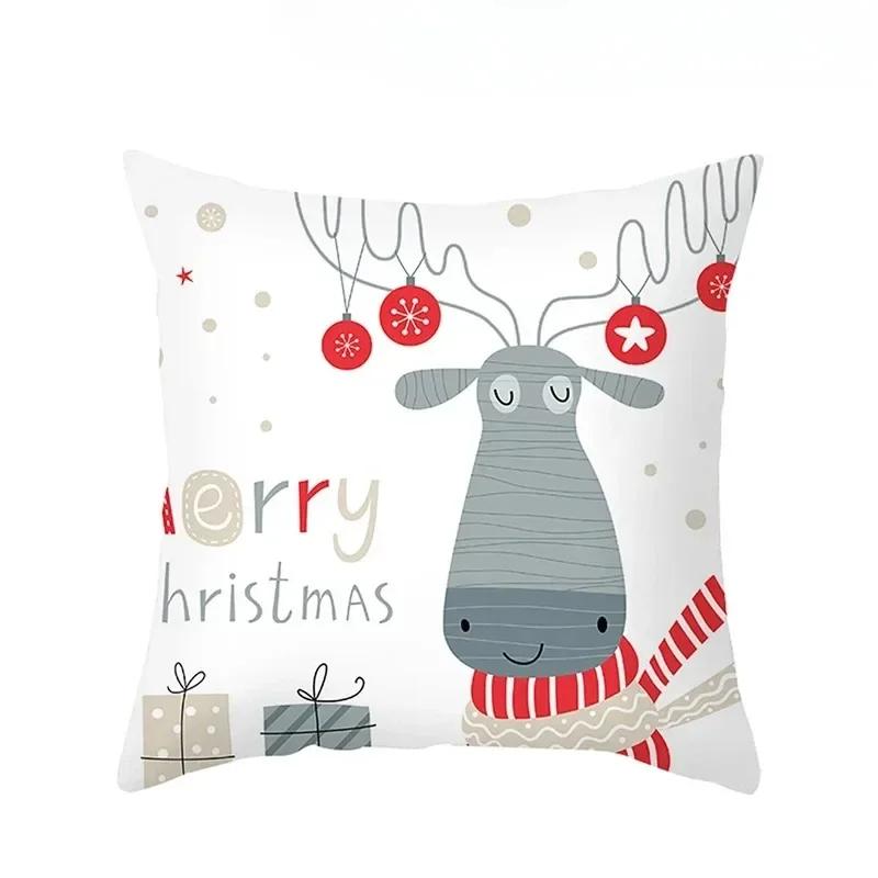 1 Piece Of Christmas Decoration Pillowcase Cartoon Santa Claus Snowman Pattern Sofa Cushion Suite Room Home Decoration Gift
