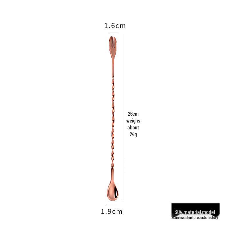304 Stainless Steel Dual-Ended Bar Spoon and Fork for Stirring Cocktails and Milk Tea