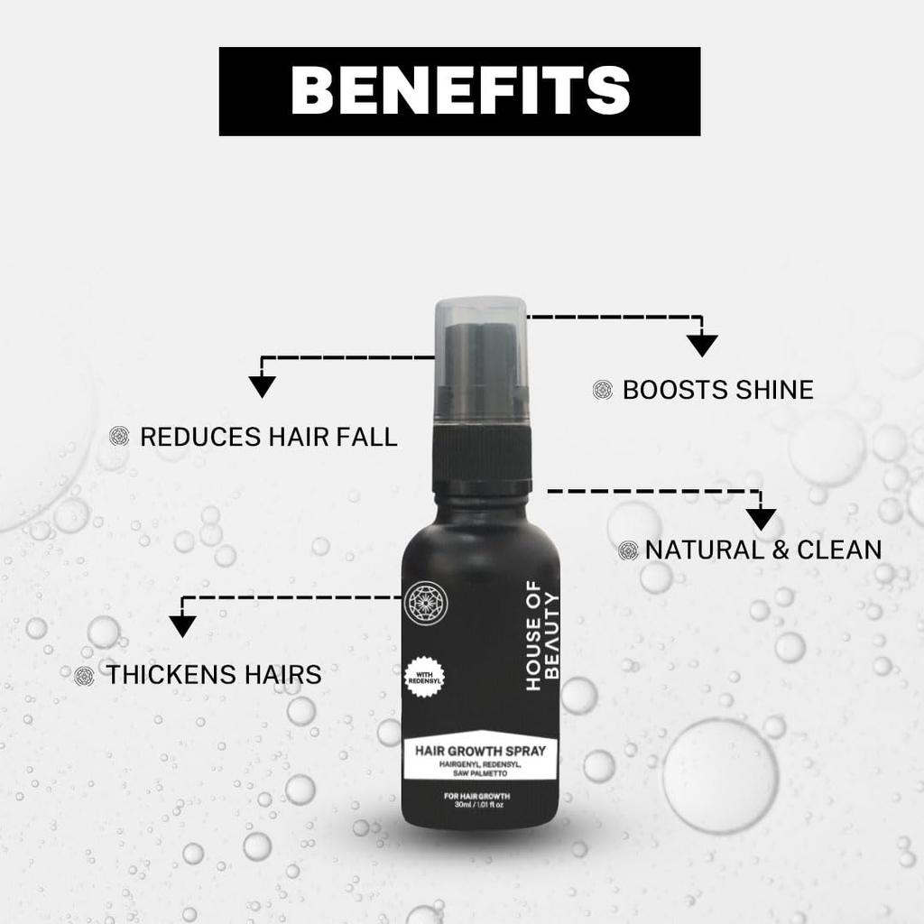 House of Beauty Hair Growth Spray, Water-Based Formula for Hair Strength & Growth (30ml)