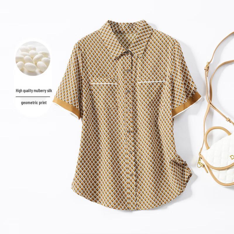 

Women s Mulberry Silk Geometric Print Short Sleeve Blouse XL