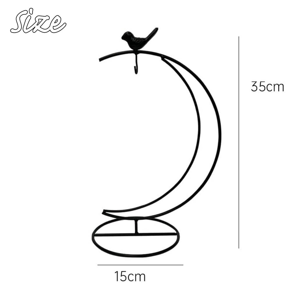 Moin Moin Hanging Stand, Iron, Moon Shape, Bird, Small Bird, Black Iron, Terrarium Hanger, Hanging Hook, Interior Decor  Height 35cm, Base Width 15cm