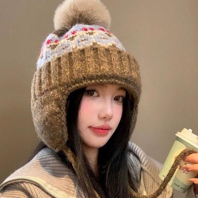 Chapeau d'hiver chaud à la mode Bonnet épais avec protection pour les oreilles Bonnet tricoté mignon pour l'extérieur
