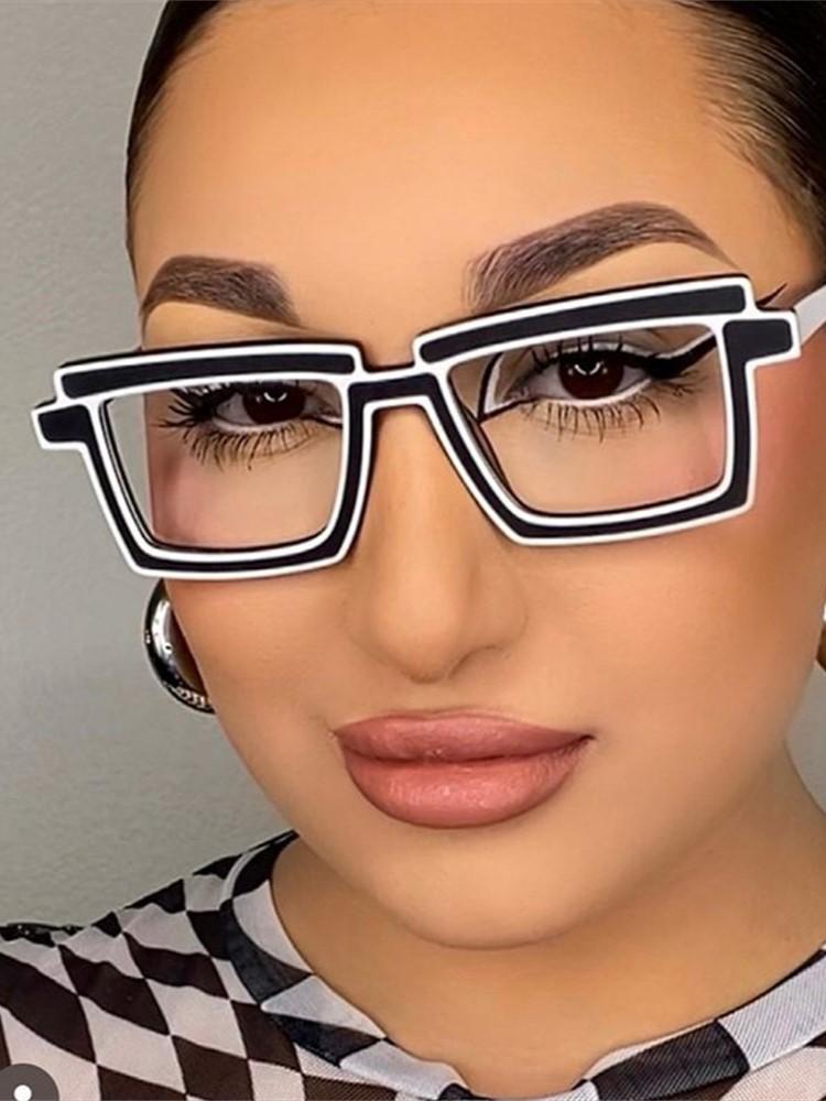 Retro Personality Rectangular Glasses Frame TR90 Eyewear for Women Men Designer Fashion Square Eyeglasses with Pouch Cloth