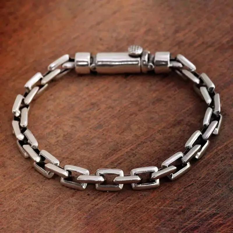New Silver Color Personalized Pin Bracelet Fashion Men s Ring Buckle Versatile Retro Men s and Women s Bracelet Jewelry 18cm