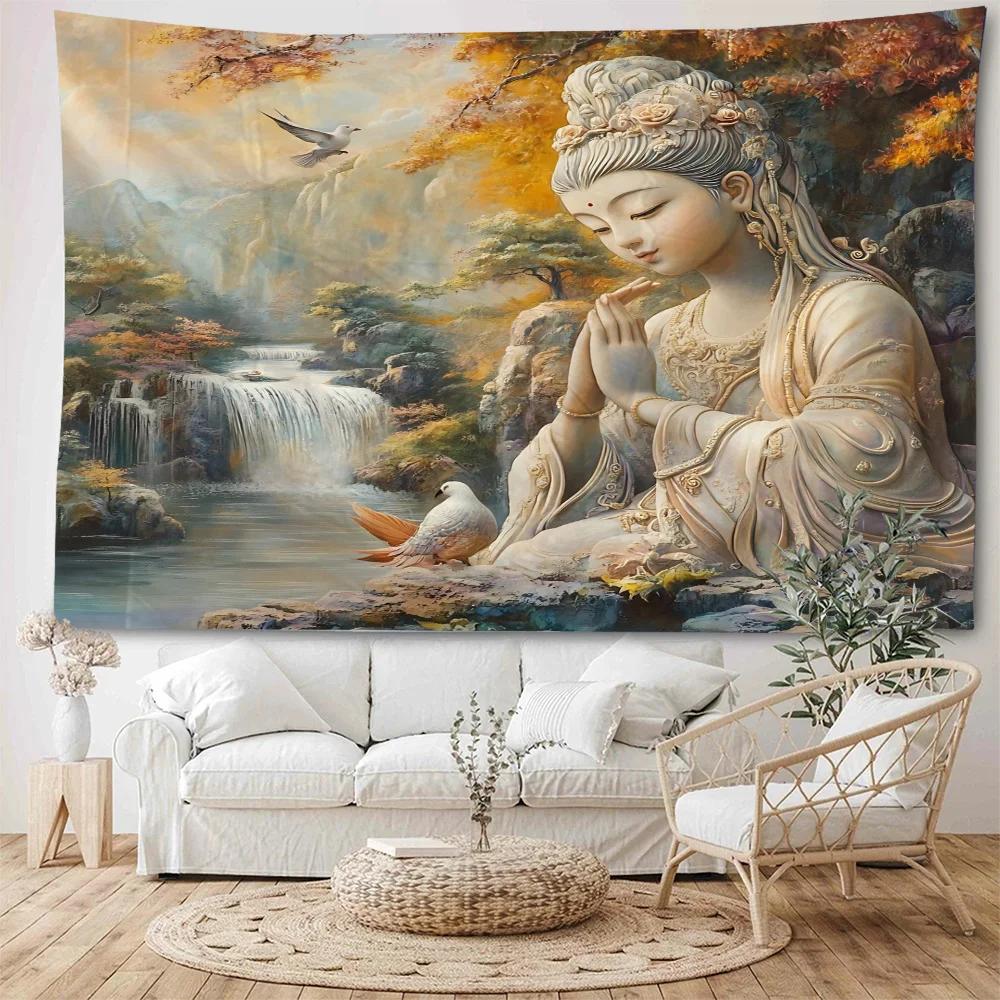 Enlightened Buddha Tapestry  Serene Meditation Under Sacred Tree  Unique Wall Art for Bedroom  Spirituality Lover Gift