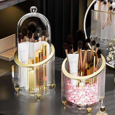 Suport pentru perie de machiaj rotativ de birou rezistent la praf Capac Suport pentru stilou pentru sprâncene transparent Cutie de depozitare cosmetice Stil de lux