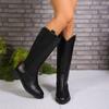 Mode Retro Elegant Damen Kniehohe Stiefel Dicke Absätze Einfarbig Spitz High Boots Herbst Winter Büro Dame Schuhe Frau