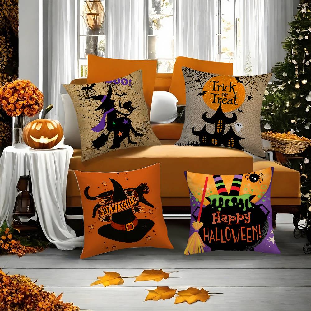 Scary Halloween Bat Pumpkin Pillow Case Holiday Horror Atmosphere Short Plush Double-sided Printing Home Cushion Cover