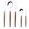 Retro Wooden Handle Stainless Steel Dinnerware Gold-Plateing Elegant Western Food Fork Spoon Knife Tableware