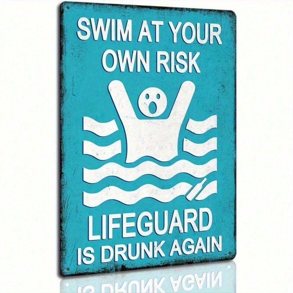 

Rustic Metal Tin Sign 8x12 Inch Swim At Your Own Risk Vintage Warning for Pool Area Funny Humorous Decor різнокольоровий
