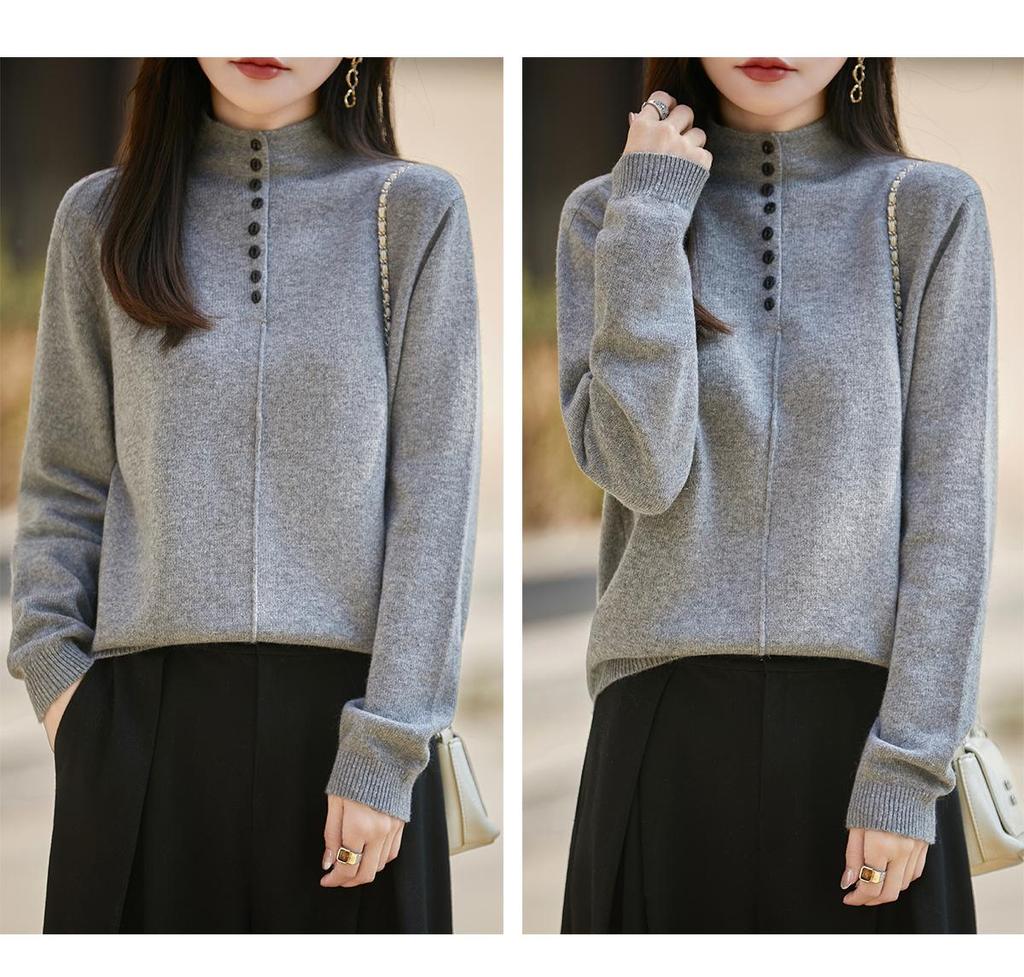 Stylish Women's Semi-High Neck Knit Sweater: French Autumn/Winter Collection