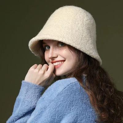 Japanese Style Simple Wool Bucket Hat For Women Solid Fisherman Hat Autumn Winter Versatile Fashion Outdoor Warm Panama Cap