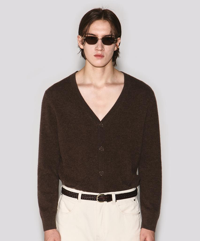 Wesleyhyuston Vine Metal Button Wool Cardigan Brown