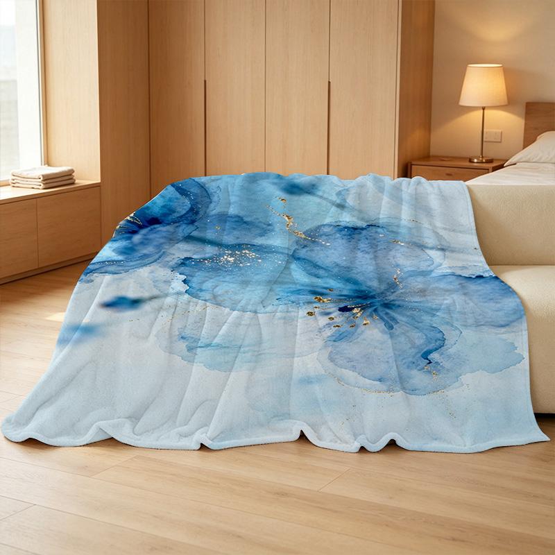 Lightweight Flannel Blanket - Watercolor Floral Series, Soft Cozy Plush with Gold Foil Accents, Warm Home Decor for Christmas & Halloween