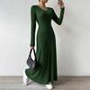 Women's Fall Sweater Dress Long Sleeve V Neck Ribbed Knit Maxi Dress Tunic Winter A Line Long Swing Dress