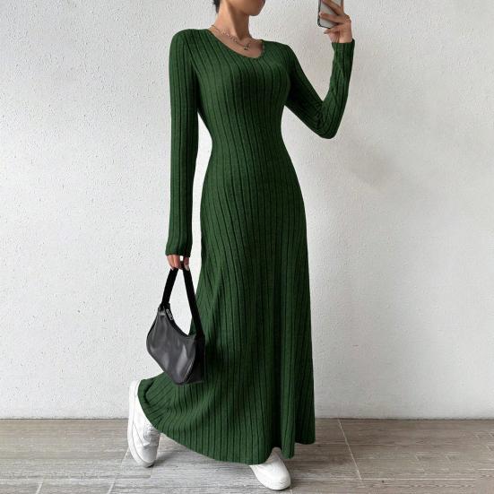 Women's Fall Sweater Dress Long Sleeve V Neck Ribbed Knit Maxi Dress Tunic Winter A Line Long Swing Dress
