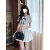 Summer college style sweet bow doll collar white dress women's waist pleated a word short skirt princess dress