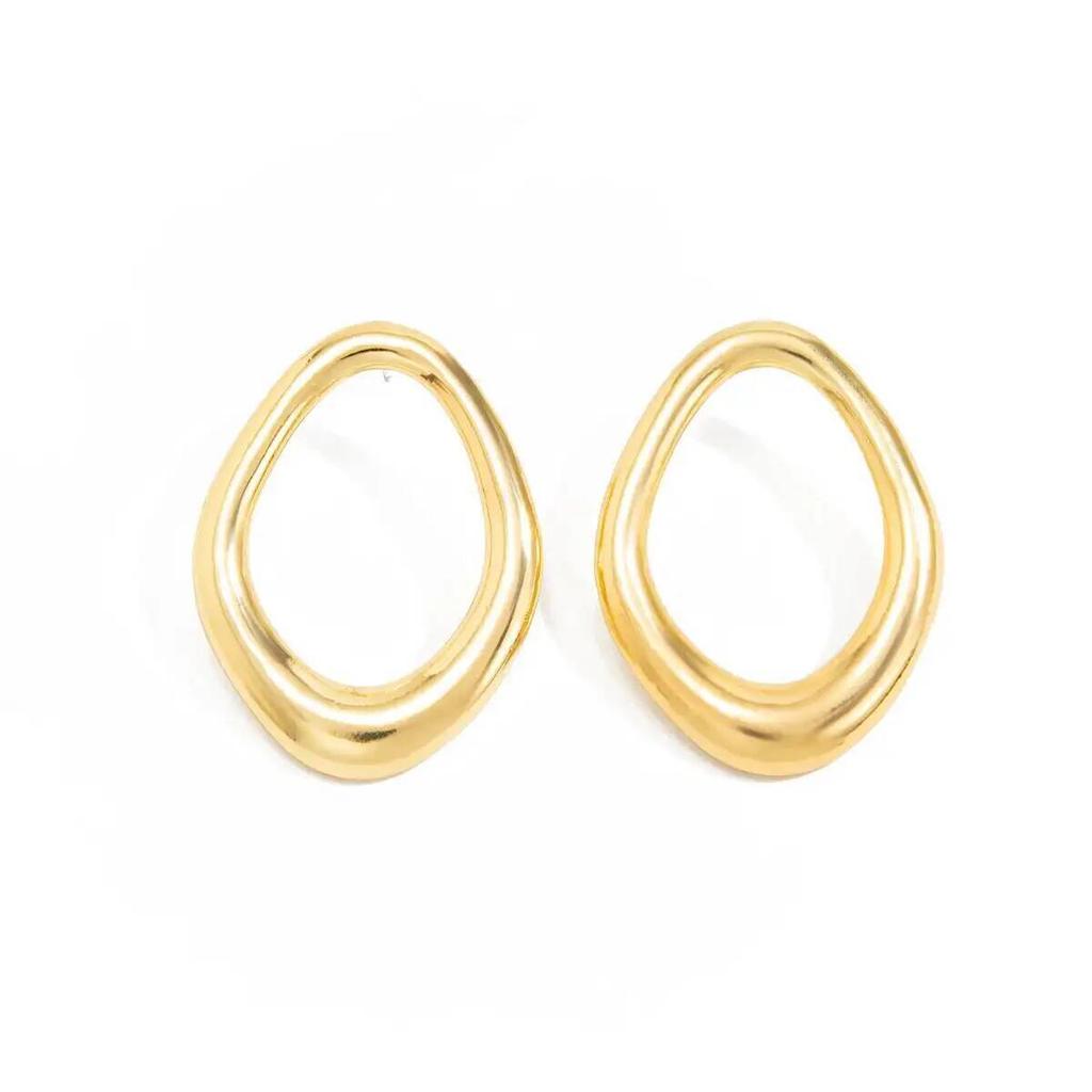 Salircon Fashion Simple Gold Color Hollow Stud Earrings for Women Creative Irregular Geometry Piercing Ear Accessory Jewelry