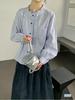 Elegant Korean-Style Ruffled Stripe Long-Sleeve Shirt for Versatile, Gentle Commuter Wear