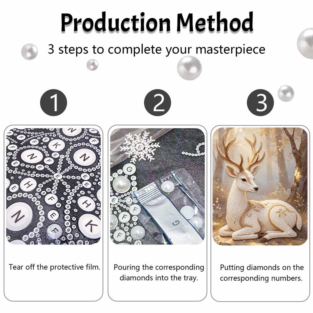 DIY Pearl Art Deer Painting Kit 5D Crystal Rhinestone Embroidery for Bedroom Living Room Wall Decoration Handmade Craft
