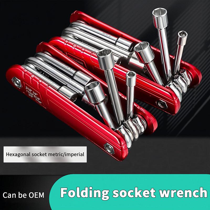 Hex Nut Driver Set 6 In 1 Folding Nut Driver Set Imperial/Metric Motor Folding Socket Wrench Steel Shank Portable Premium Handle