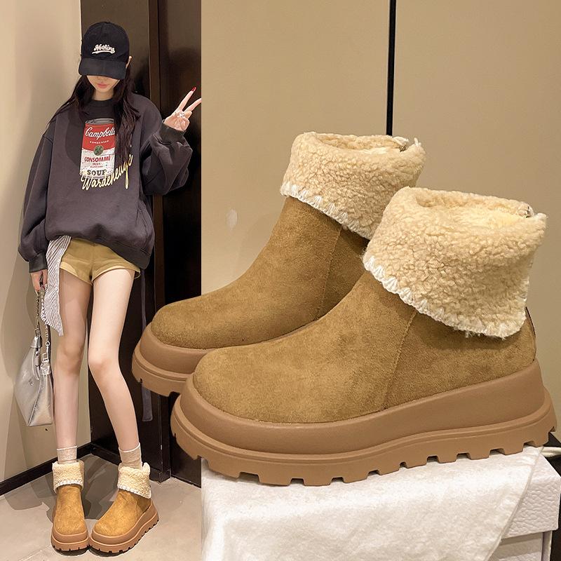Women's thick bottom furry mouth winter lightweight warm cold plush snow boots non-slip wear casual sneakers cotton boots