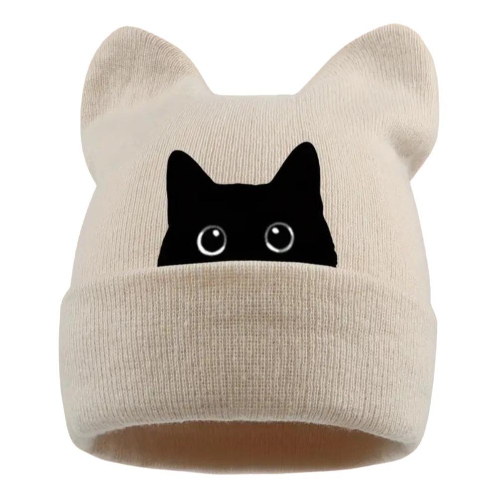Stretchable Cat Ear Beanie Hat Y2K Harajuku Pullover Hat Fashion Winter Knit Hat Women