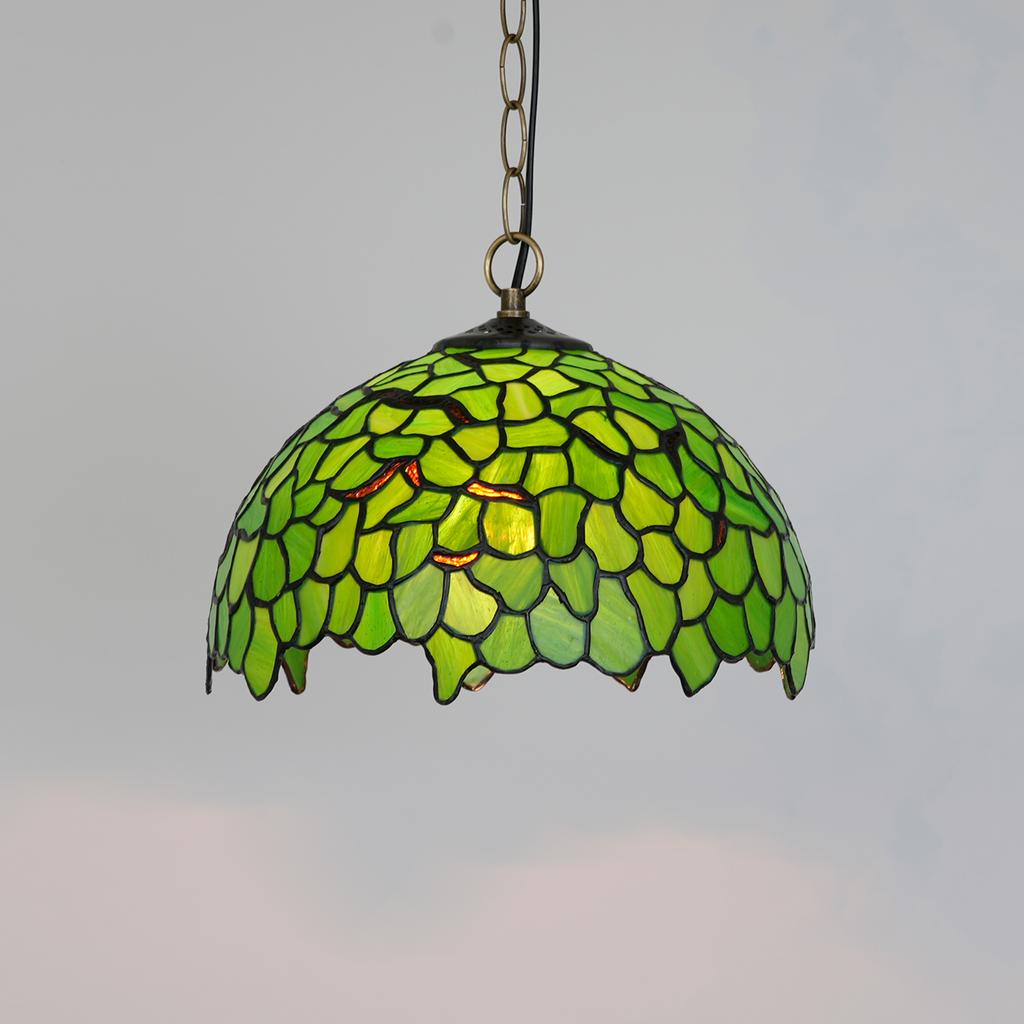 Artisan Handcrafted Color Glass Pendant Light with Peacock Dragonfly Leaf Pattern - Unique Handmade Lighting Fixture