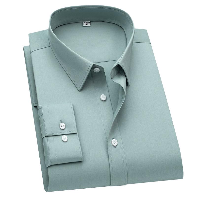 Modal Men's Iron-Free Green Long Sleeve Casual Business Shirt