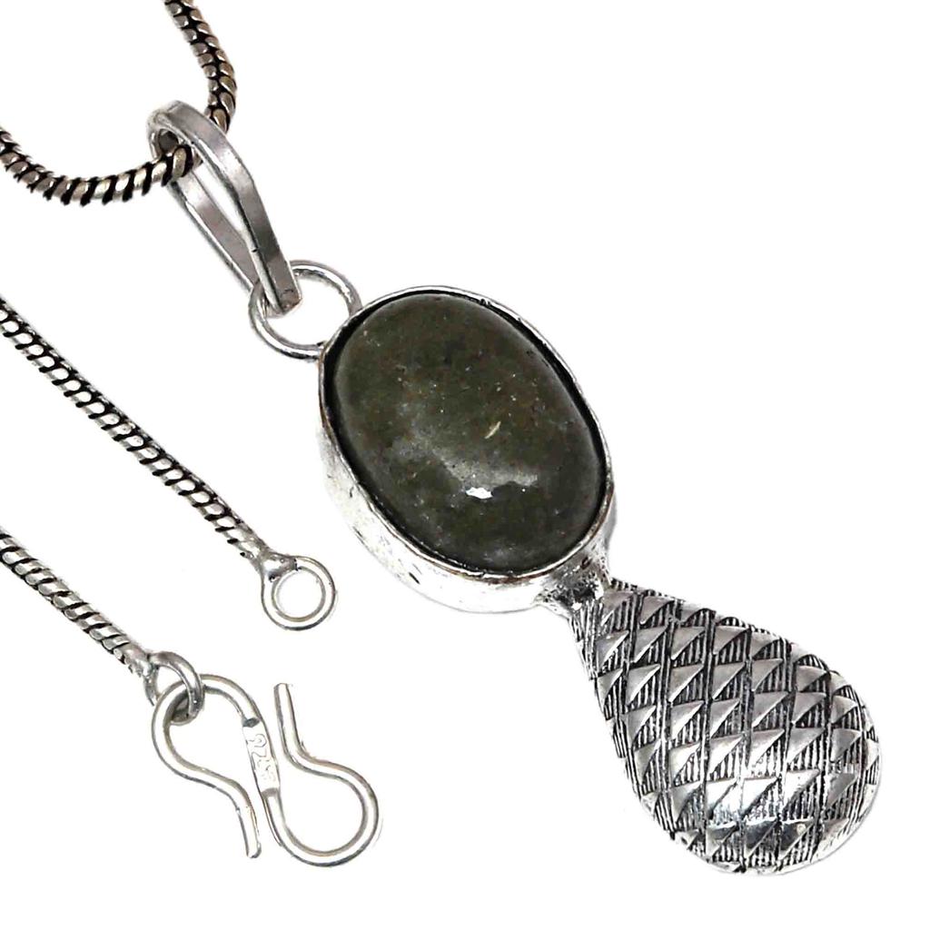 Pendant Unakite Jasper Gemstone Handicraft Valentine'Day Silver Jewelry 2"