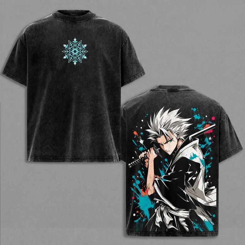 BLEACH Hitsugaya Toushirou Printed Tee Men Women Retro Washed T-shirts Cotton T Shirt Short Sleeve Clothing Harajuku Male Tshirt