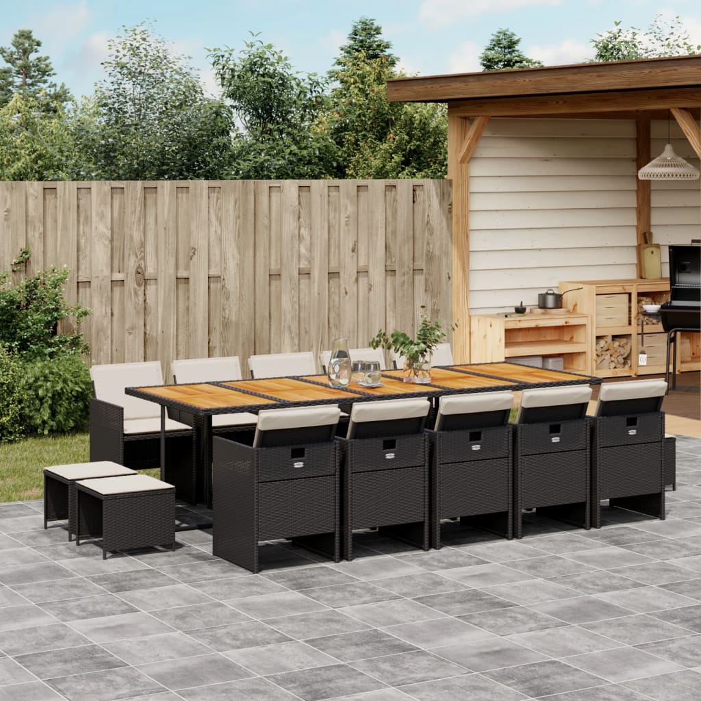 Vidaxl 15-Cz. Garden Furniture Set With Cushions, Black, PE Rattan