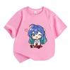 Kids Boys Girls 100% Cotton Crew Neck Short Sleeve T-Shirt, Cute Chibi Anime Blue Hair Girl Print Casual Soft Breathable Tee for Daily Wear Lovely Hea