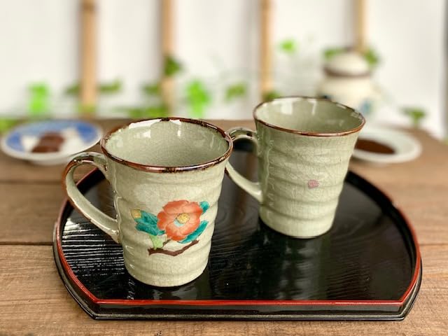 Hyakkaen Kutani Yoshino třešňová kamélie s ptačí keramikou 190 ml 2 kusy [Pair Mug] & "Ura-e"