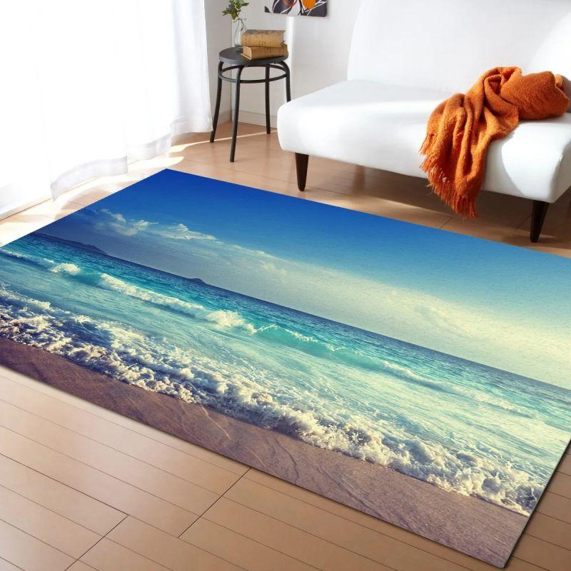 Sea Wave Printed Carpet for Home Living Room Decor Floor Mat Non-slip Bedroom Bedside Coffee Table Area Rugs Bathroom Doormat
