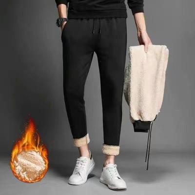 Men's Sports Pants Fall and Winter New Lambswool Pants Men's Padded and Thickened Outside Warm Casual Sweat Pants