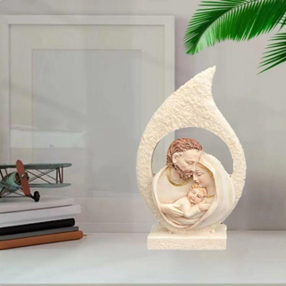 Creative Exquisite Sacred Hearts Statue Crafts Painted Holy Family Figurine Handmade Resin Nativity Ornaments Christmas Gift