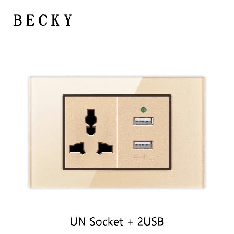 118 Type Gold Piano Key Tempered Glass Reset Switch Fashionable Switch Socket Universal Socket Home Hotel Office Decoration