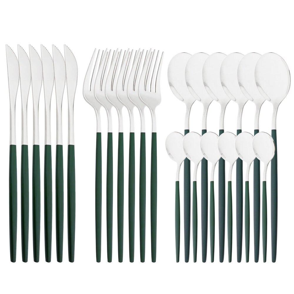 Purple Stainless Steel Cutlery Set 24pc For 6 Flatware Knife Fork Coffee Spoons Tableware Suit Household Kitchen Dinnerware Set