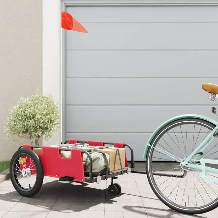VidaXL Bicycle Trailer, Transport Cart with Hitch Bar, Bicycle Trailer with Flag for Luggage, Red 94188