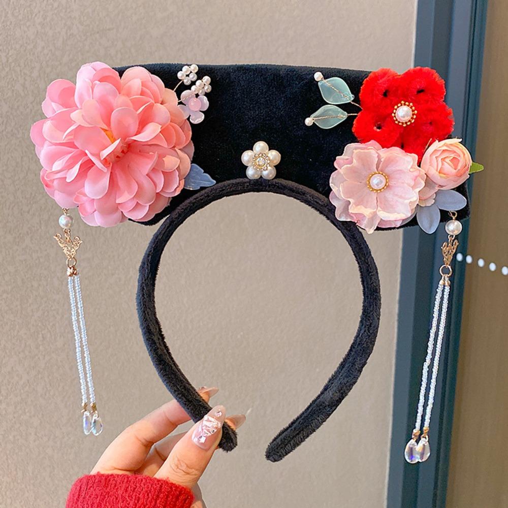 Velvet Bow Ancient Style Gege Headband Flower Hanfu Headwear Chinese Style Headwear  Children