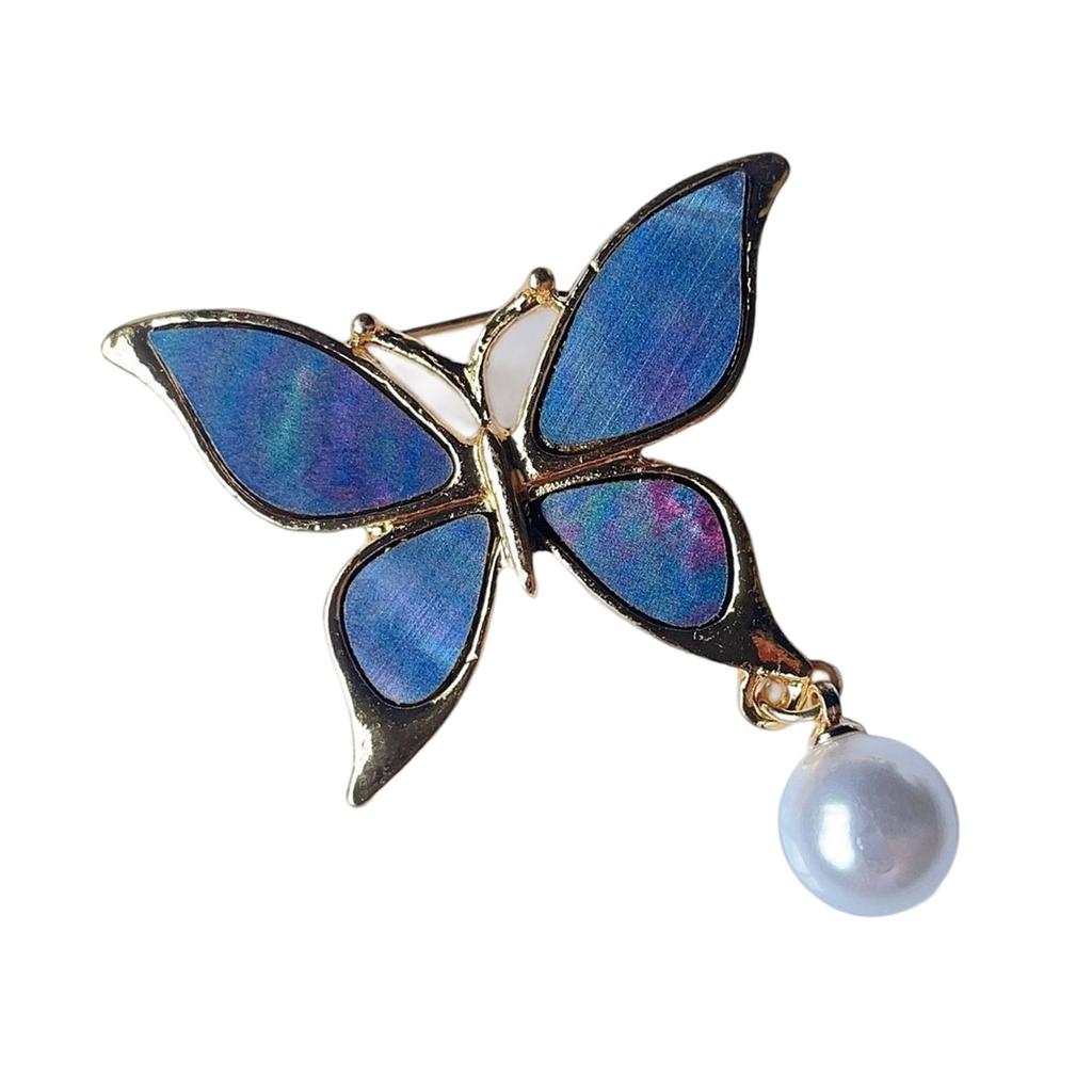 Butterfly Shaped Brooch With Delicate Pearls Accent Modern Waterdrop Aesthetic Alloy Materials Trendy Accessory