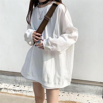 2023 Korean Autumn Oversized Solid Color Thin Long-Sleeve Sweatshirt for Women