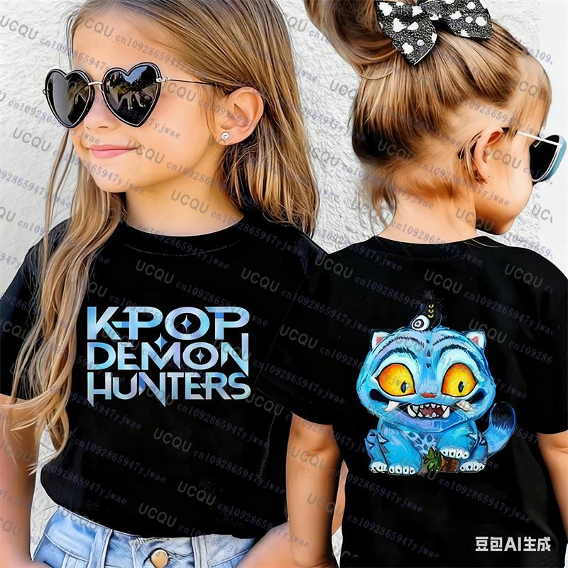 Kpop Demon Hunters Parent Child Short Sleeve Tshirt Kpop Demon Hunters Harajuku Casual Fashion Cotton Kids Cosplay Clothing