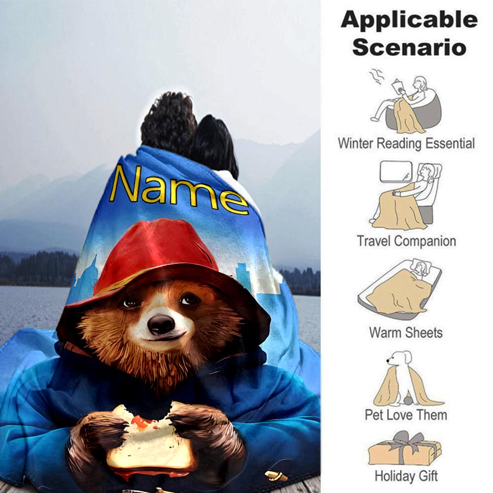 Customiz Name Personality Paddington Bear Blanket Soft &Warm Sofa Office Bed Travel Lunch Break Blanket, Gift Suitable All Seasons