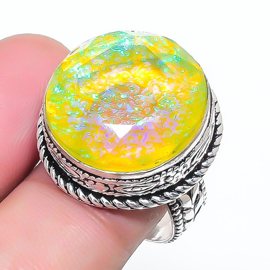 Natural Yellow Triplet Opal 925 Sterling Silver Jewelry Ring Size 7 AR-16958